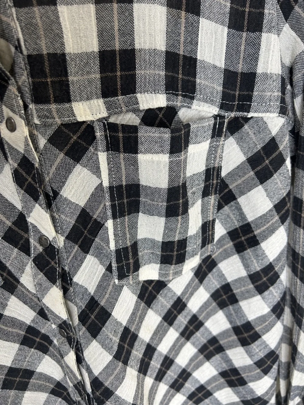 FREE PEOPLE Black White Plaid Snap Button Down Shirt Cutout Size Small